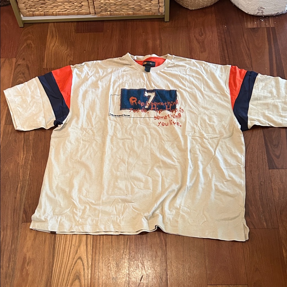 Trendy Beige and Navy Graphic Tee